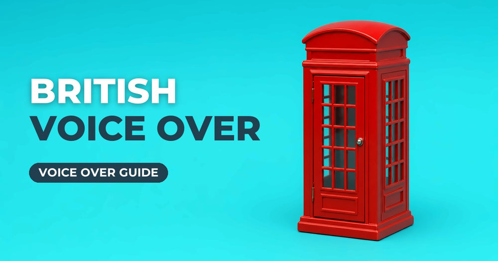 British Voice Over blog cover: miniature red British phone box on a turquoise background