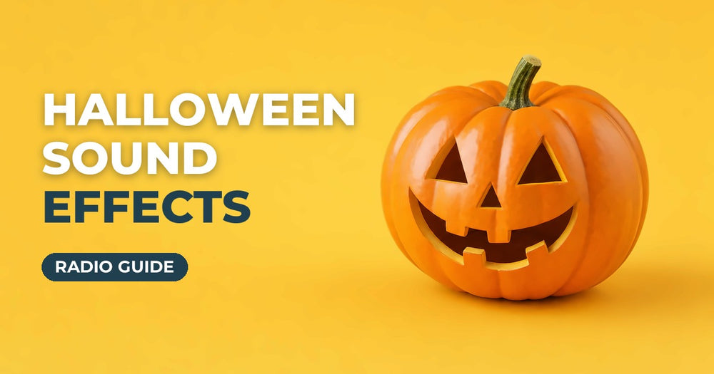 Halloween Sound Effects blog cover: carved jack-o'-lantern on a yellow background