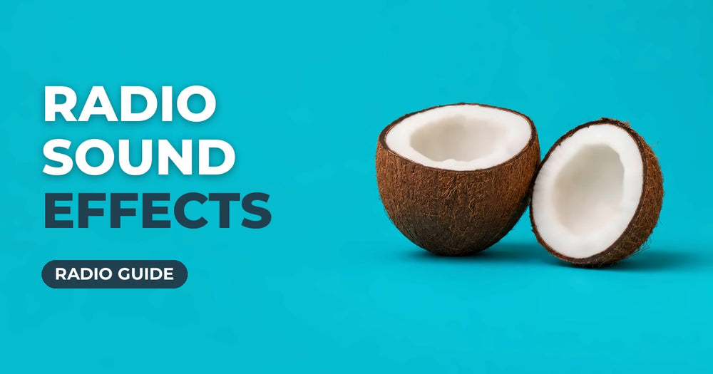 Radio Sound Effects blog cover: coconut shell halves on a turquoise background