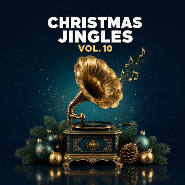 Christmas Jingles Vol. 10 - gold gramophone Christmas radio jingle pack cover