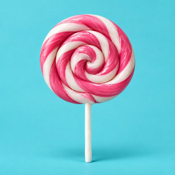 I Love Candy - royalty free drum and bass music track, pink swirl lollipop cover art by Music Radio Creative