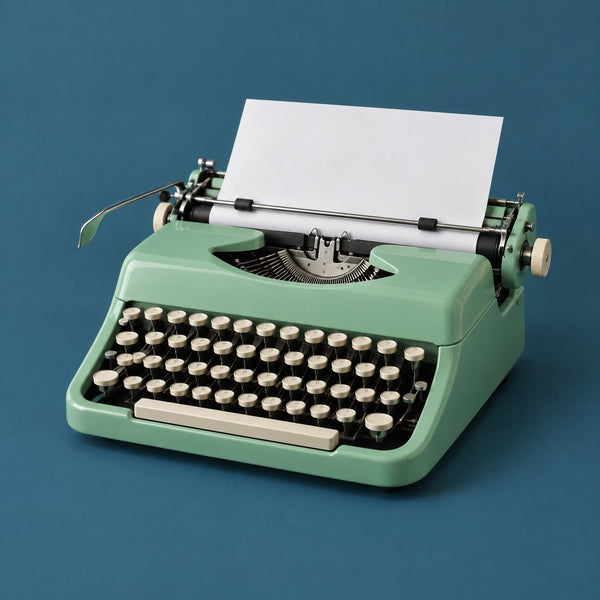 Inspiration Log - royalty free acoustic pop music track, vintage typewriter cover art by Music Radio Creative