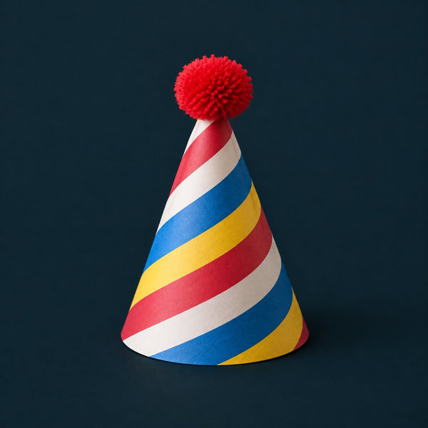 Happy Day - royalty free rock music track, party hat cover art by Music Radio Creative