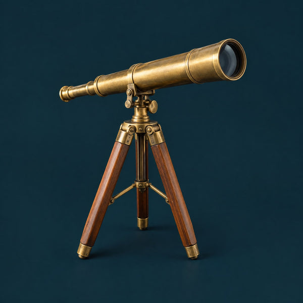 Open Horizons - royalty free piano music track, brass telescope cover art by Music Radio Creative