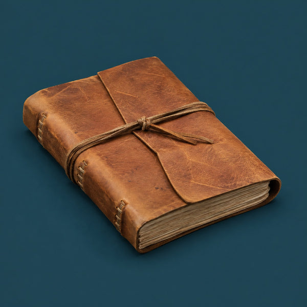 Mystery Continues - royalty free cinematic music track, leather journal cover art by Music Radio Creative