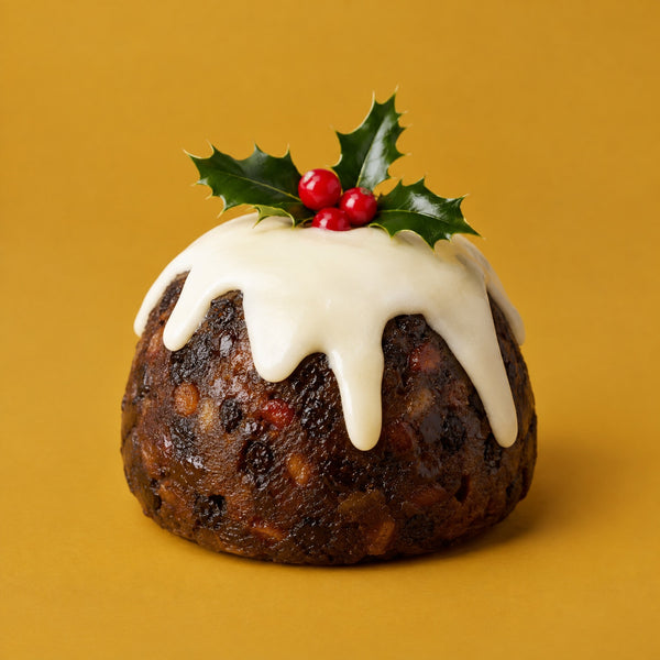 We Wish You A Merry Christmas - royalty free holiday music track, Christmas pudding cover art by Music Radio Creative