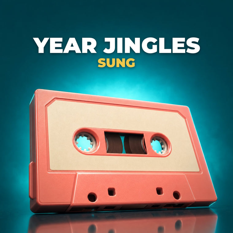 Sung Jingle Years - sung year jingles 1970 to 2020 for radio shows by Music Radio Creative